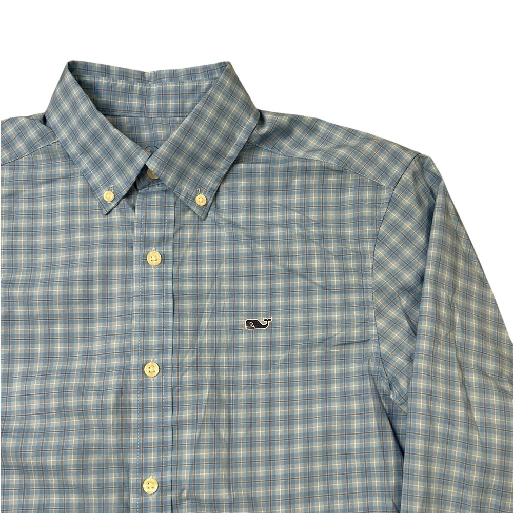 Vineyard Vines‎ Performance Classic Fit Men's Light Blue Plaid Shirt XS Nylon